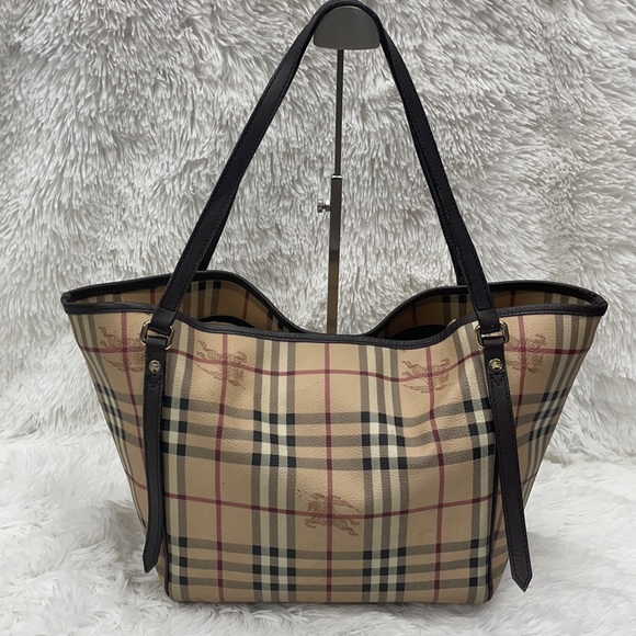 BURBERRY HAYMARKET CHECK  LEATHER/PVC TOTE WITH REMOVEABLE POUCH FINAL SALE - Picture 2 of 16
